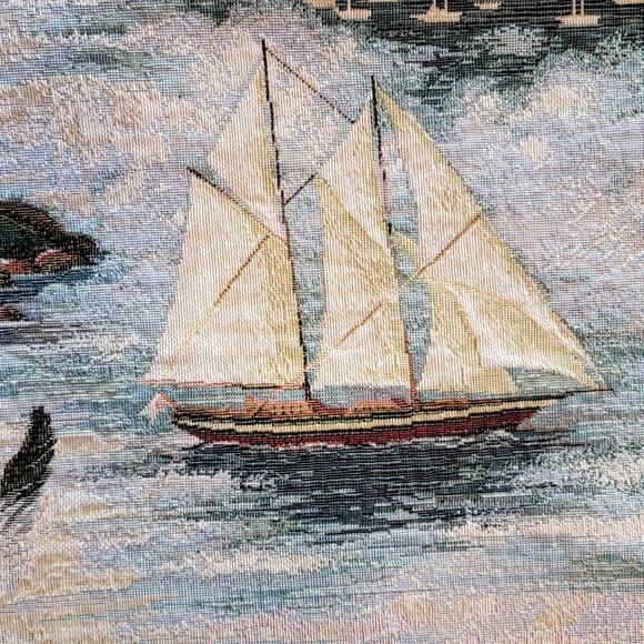 VTG 27x27 Tapestry Fabric Sample LaCrosse Furniture Co Country Nautical Landscap - Picture 3 of 7